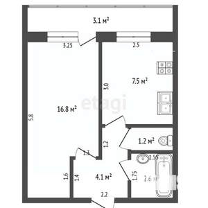 1-к квартира, вторичка, 32м2, 7/9 этаж