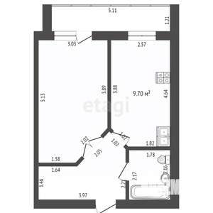 1-к квартира, вторичка, 43м2, 1/9 этаж