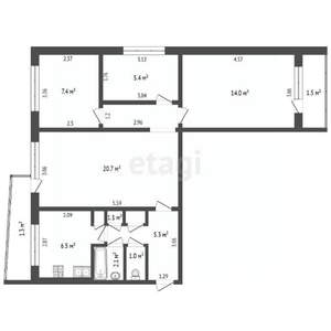 4-к квартира, вторичка, 64м2, 9/9 этаж
