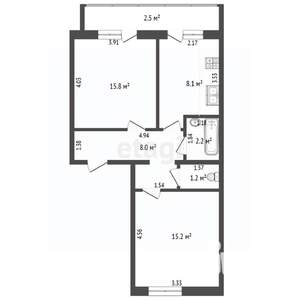 2-к квартира, вторичка, 51м2, 2/2 этаж