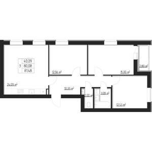 3-к квартира, строящийся дом, 82м2, 6/8 этаж