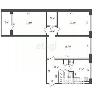3-к квартира, вторичка, 65м2, 4/5 этаж
