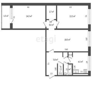 3-к квартира, вторичка, 65м2, 4/5 этаж