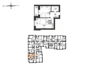 1-к квартира, строящийся дом, 42м2, 8/9 этаж