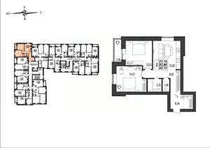 2-к квартира, строящийся дом, 67м2, 7/9 этаж