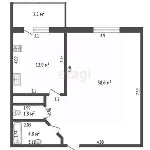 2-к квартира, вторичка, 58м2, 3/10 этаж