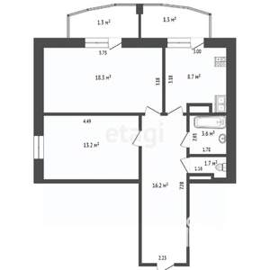 2-к квартира, вторичка, 62м2, 15/16 этаж