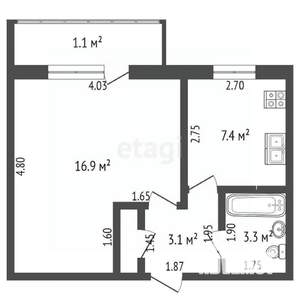 1-к квартира, вторичка, 32м2, 5/5 этаж