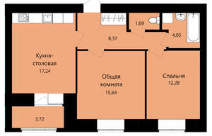 2-к квартира, вторичка, 59м2, 1/12 этаж