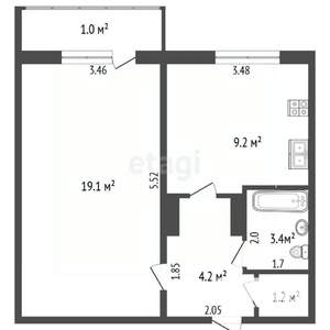 1-к квартира, вторичка, 37м2, 7/9 этаж