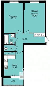 2-к квартира, строящийся дом, 66м2, 13/14 этаж