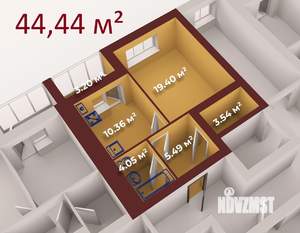 1-к квартира, вторичка, 44м2, 4/9 этаж