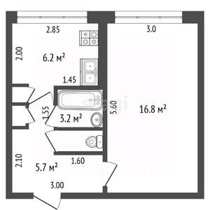 1-к квартира, вторичка, 33м2, 2/5 этаж