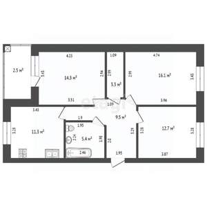 3-к квартира, вторичка, 76м2, 2/6 этаж