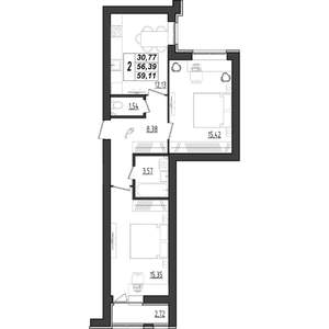 2-к квартира, строящийся дом, 59м2, 8/9 этаж