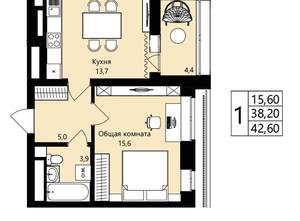 1-к квартира, вторичка, 38м2, 14/18 этаж
