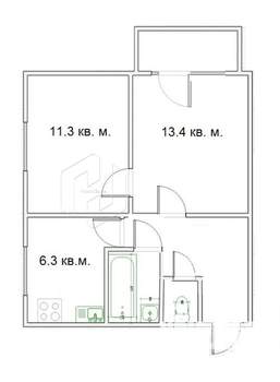 2-к квартира, вторичка, 41м2, 4/4 этаж