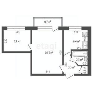 2-к квартира, вторичка, 37м2, 5/5 этаж