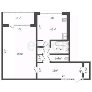 1-к квартира, вторичка, 34м2, 6/9 этаж