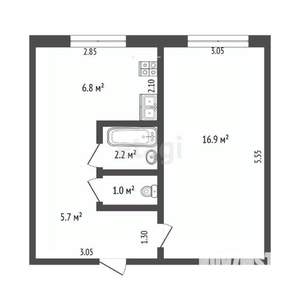1-к квартира, вторичка, 33м2, 5/5 этаж