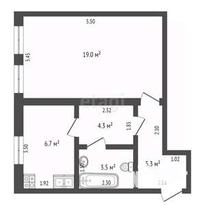 1-к квартира, вторичка, 39м2, 1/2 этаж