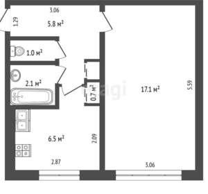 1-к квартира, вторичка, 33м2, 3/5 этаж