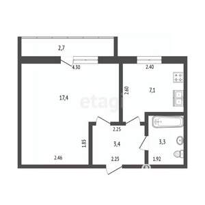 1-к квартира, вторичка, 31м2, 2/5 этаж