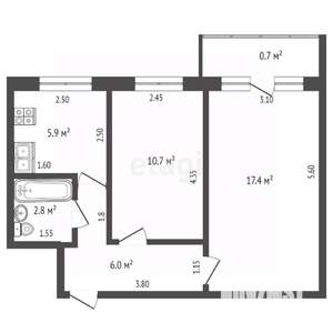 2-к квартира, вторичка, 43м2, 4/5 этаж