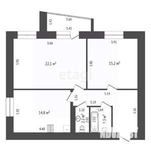 2-к квартира, вторичка, 68м2, 5/16 этаж