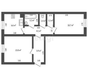 2-к квартира, вторичка, 47м2, 1/2 этаж
