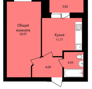 1-к квартира, вторичка, 41м2, 12/12 этаж