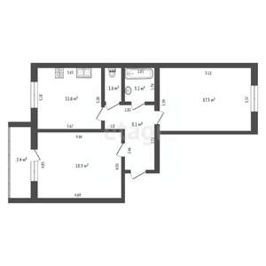 2-к квартира, вторичка, 64м2, 5/12 этаж