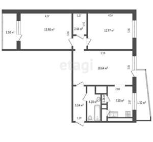 3-к квартира, вторичка, 67м2, 1/9 этаж