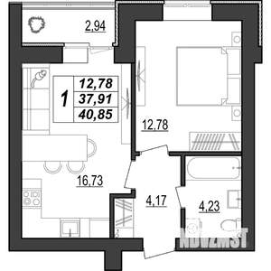 1-к квартира, строящийся дом, 41м2, 8/9 этаж