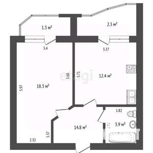 1-к квартира, вторичка, 39м2, 5/12 этаж
