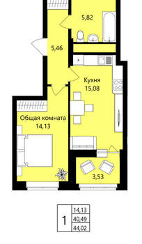 1-к квартира, вторичка, 40м2, 17/18 этаж