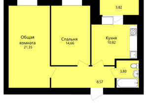 2-к квартира, вторичка, 59м2, 1/12 этаж