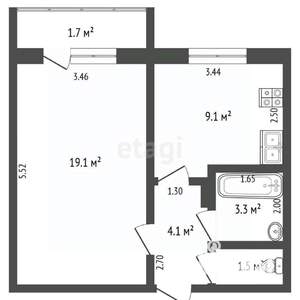 1-к квартира, вторичка, 39м2, 3/5 этаж