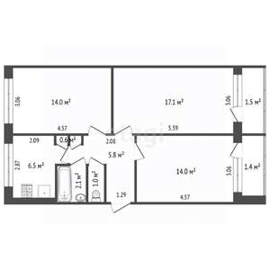 3-к квартира, вторичка, 61м2, 2/5 этаж