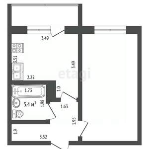 1-к квартира, вторичка, 35м2, 3/9 этаж