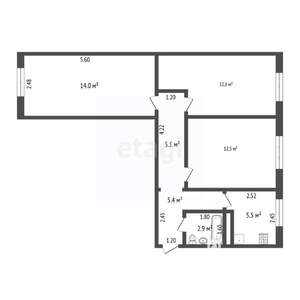 3-к квартира, вторичка, 56м2, 1/5 этаж