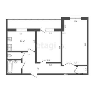 2-к квартира, вторичка, 54м2, 1/10 этаж