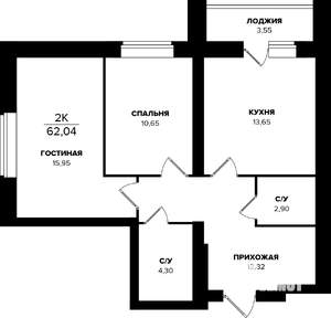 2-к квартира, строящийся дом, 62м2, 2/9 этаж