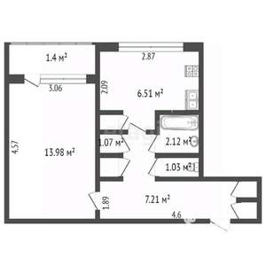 1-к квартира, вторичка, 33м2, 1/9 этаж
