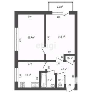 2-к квартира, вторичка, 44м2, 6/6 этаж
