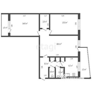 3-к квартира, вторичка, 64м2, 5/9 этаж