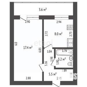1-к квартира, вторичка, 34м2, 7/9 этаж