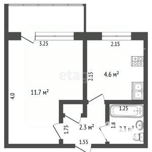 1-к квартира, вторичка, 22м2, 2/5 этаж