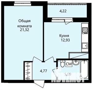 1-к квартира, строящийся дом, 46м2, 14/14 этаж