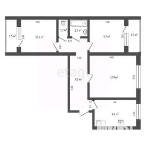 3-к квартира, вторичка, 60м2, 4/9 этаж